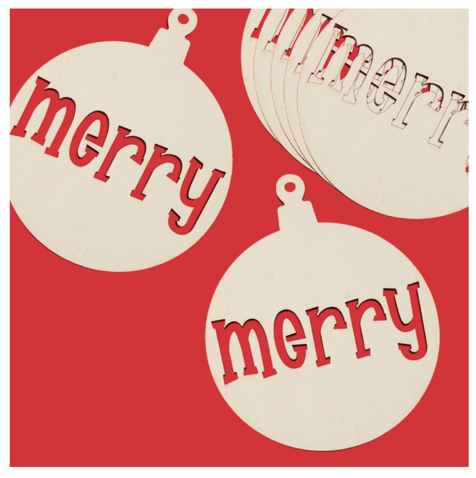 Unfinished Wood Merry Ornament Cutouts Set of 12 by Factory Direct Craft - Made in The USA for Christmas Decorating, Crafts and DIY Projects (4 Inches Wide)