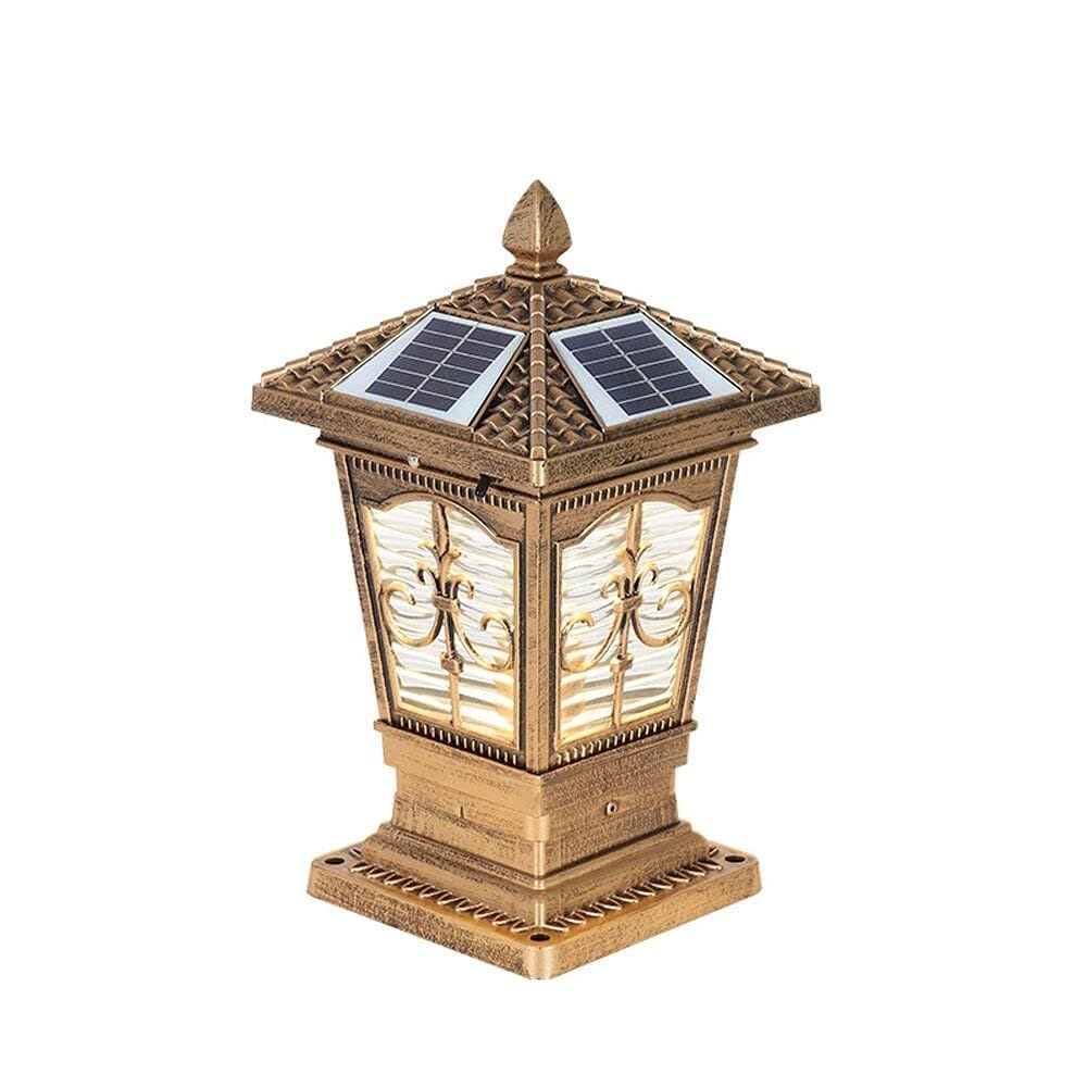 Traditionelle Solar-Sockelleuchten for den Außenbereich, Retro-Glas, for Gartenlandschaft, Säulenlaterne, Terrassensäulenlampe(Bronze)