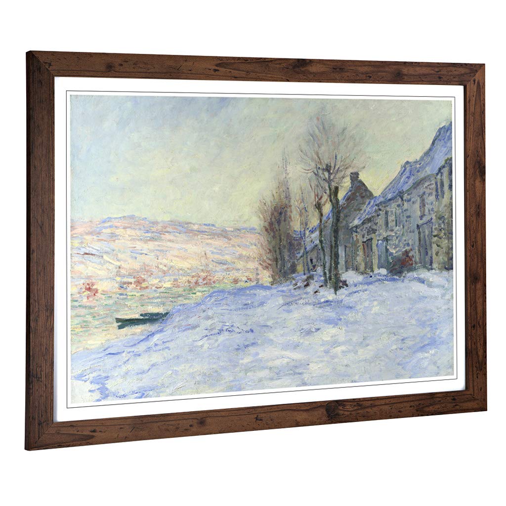 Big Box Art Framed Print of Claude Monet Lavacourt, Sunshine and Snow Design | Wall Art Picture | Home Decor for Kitchen, Living Room, Bedroom, Hallway, Walnut, A2 / 24.5x18 Inch / 62x45cm