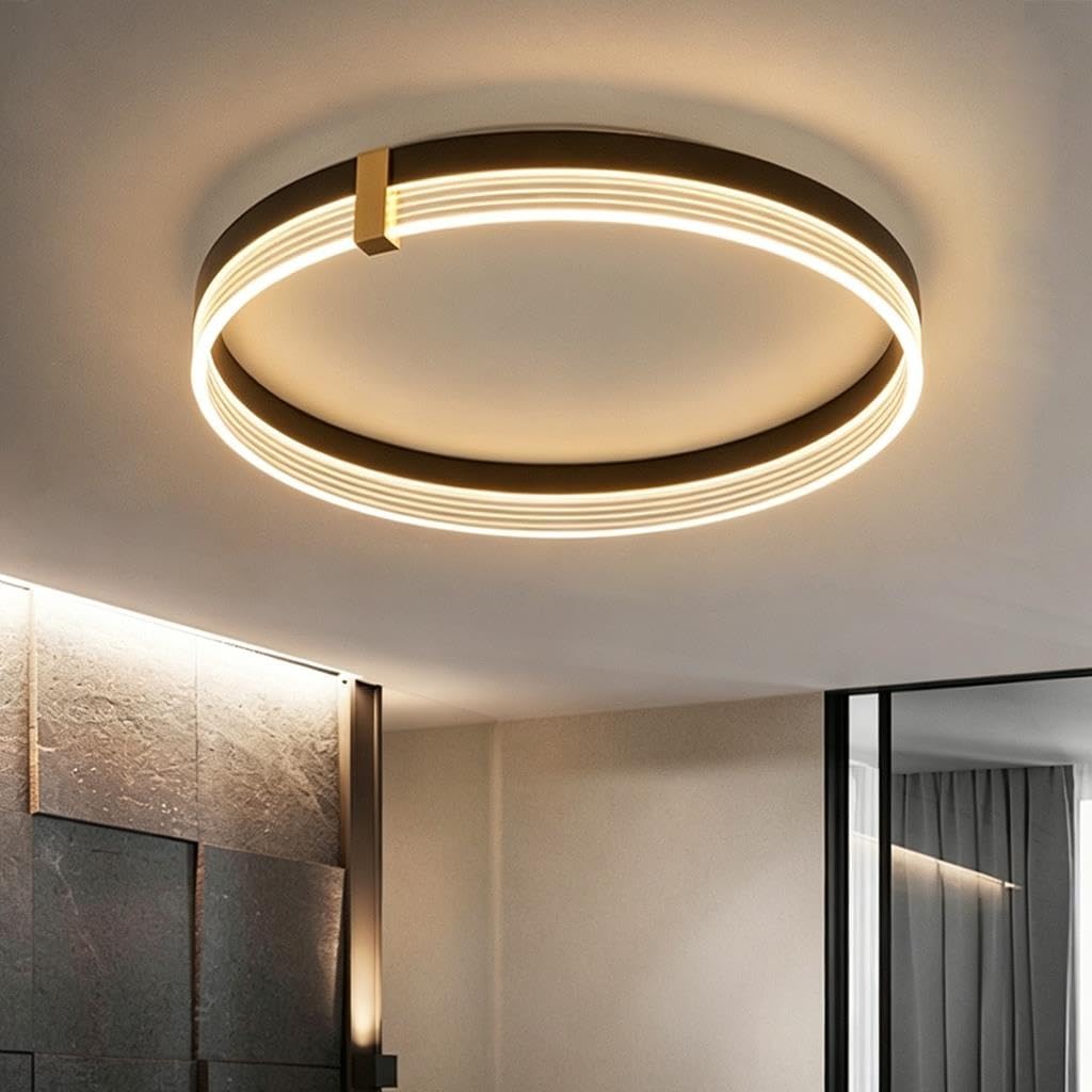 Lampa Sufitowa LED Do Salonu Nowoczesna Luksusowa Okrągła Lampa Sufitowa Cienka Lampa Czarno‑złota Z Aluminium + Akrylu 3000K Do Salonu Sypialni Gabinetu Garderoby(40CM)