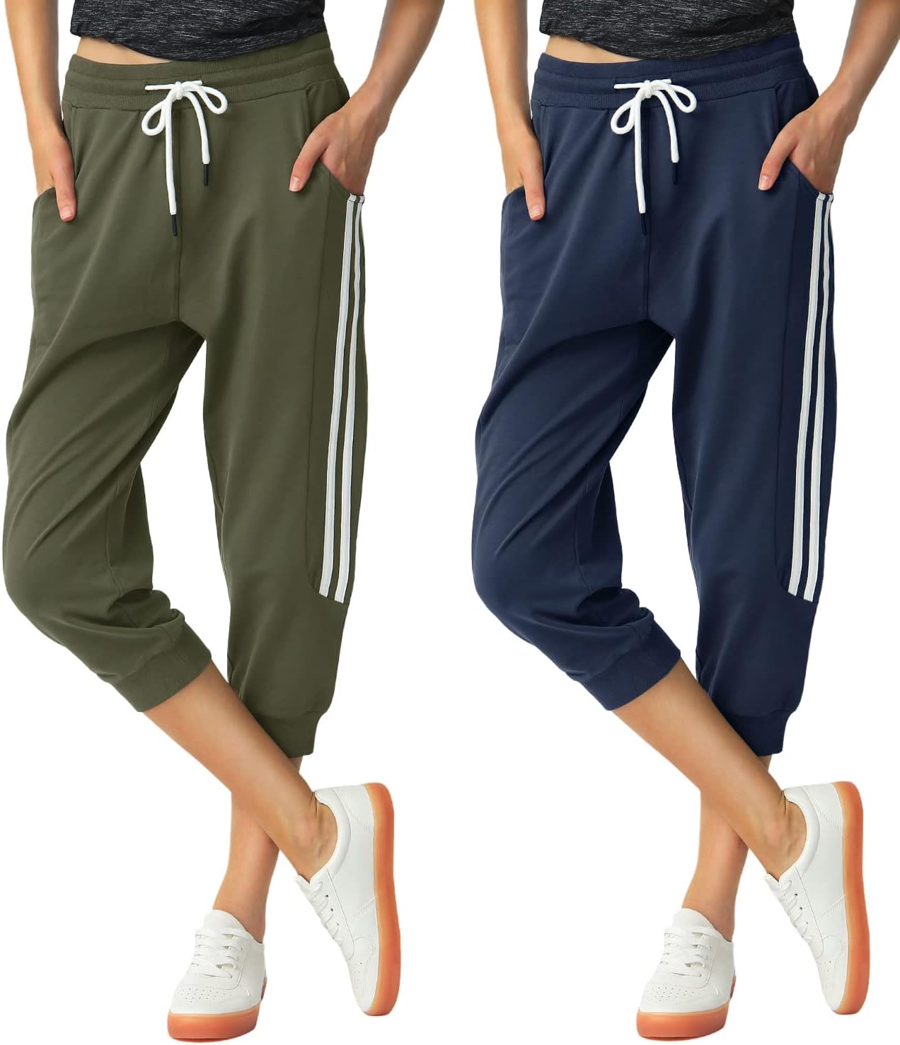 SPECIALMAGIC Women's 2 Pack Capri Pants Cropped Joggers with Pockets Capri Sweatpants