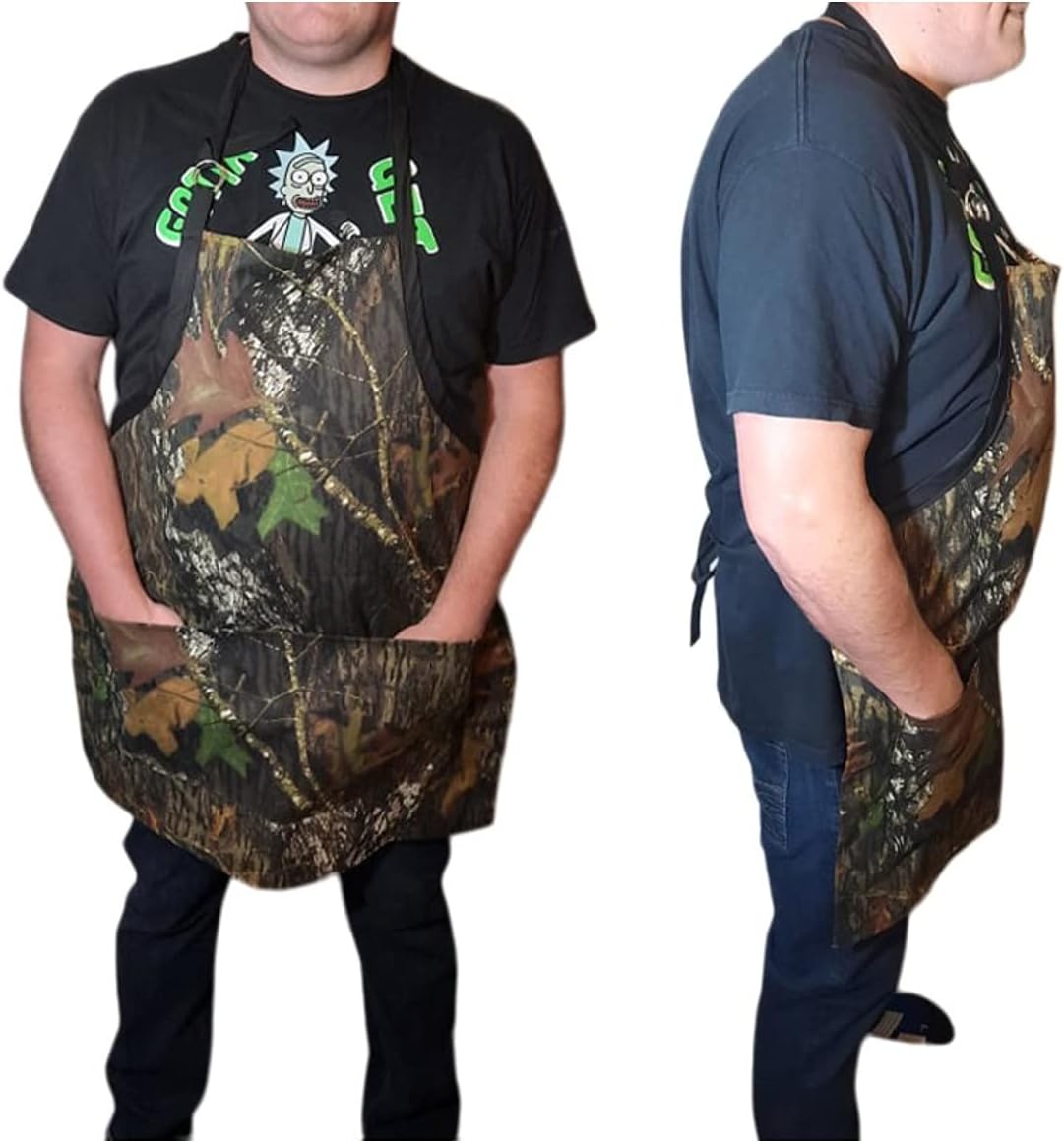 Mossy Oak Camo Grill Apron Sturdy 600D Polyester Water Resistant Apron With Two Pockets, Crafted in USA