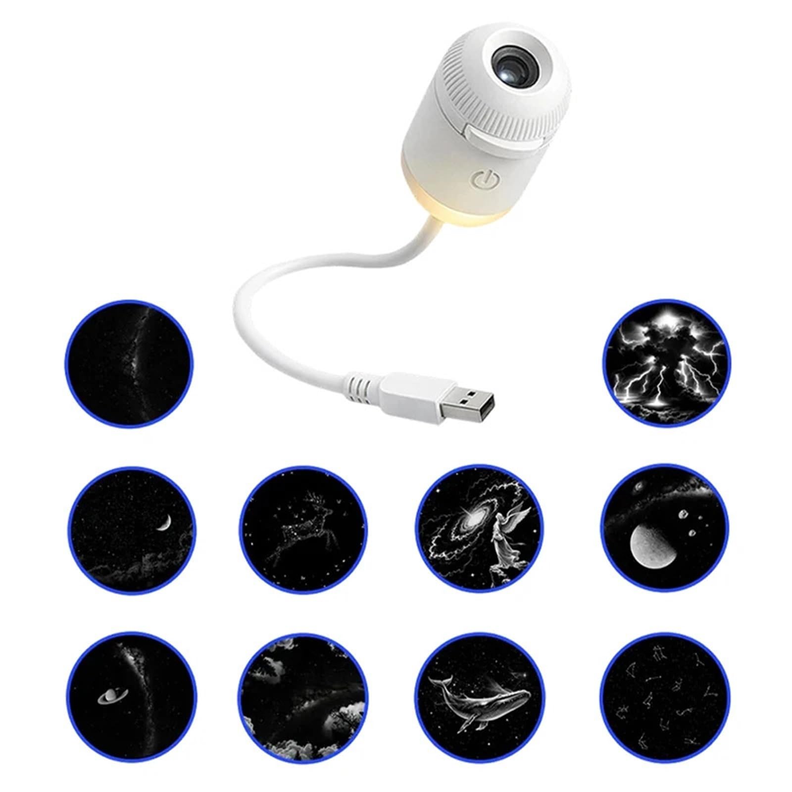 Mini proiettore Galaxy Star - Luce notturna 2 in 1 e lampada d'atmosfera for camera da letto, auto e decorazioni domestiche(10 Slides)