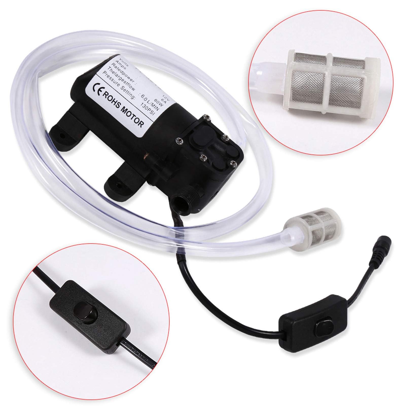 Ejoyous Pompa per Autolavaggio, Kit per Autolavaggio 12V Pompa dell'Acqua per la Pulizia della Lavatrice Autoadescante Elettrica Ad Alta Pressione