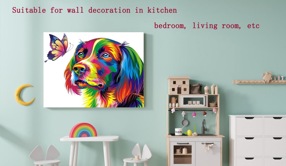Malen Nach Zahlen für Kinder, Erwachsene und Anfänger, DIY Malen Nach Zahlen Tiere für Mädchen und Jungen, Hund 30 x 40 Zentimeter, Mit Rahmen - Kinder über 6 Jahre