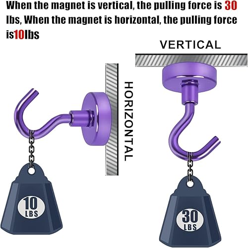 Vista 10 de Diymag Ganchos magnéticos, resisten 80 lb, 20 unidades, neodimio de tierras raras fuertes para colgar, colgador magnético para cortina, hogar, Negro