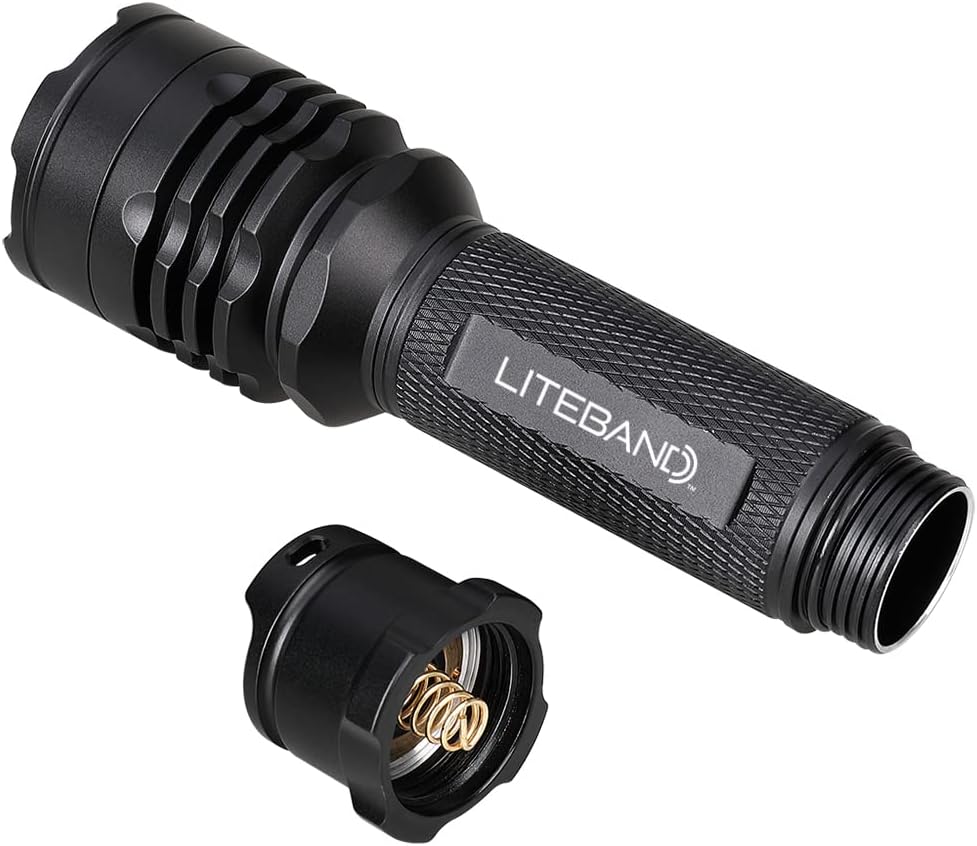 Liteband EDC Work Compact Flashlight Tactical LED 1200 Lumen Very Super Bright, 20 Hours Ultra Rechargeable Battery USB-C, Small Mini Nylon Holster For Outdoor Camping Hiking, Black Aircraft Aluminum