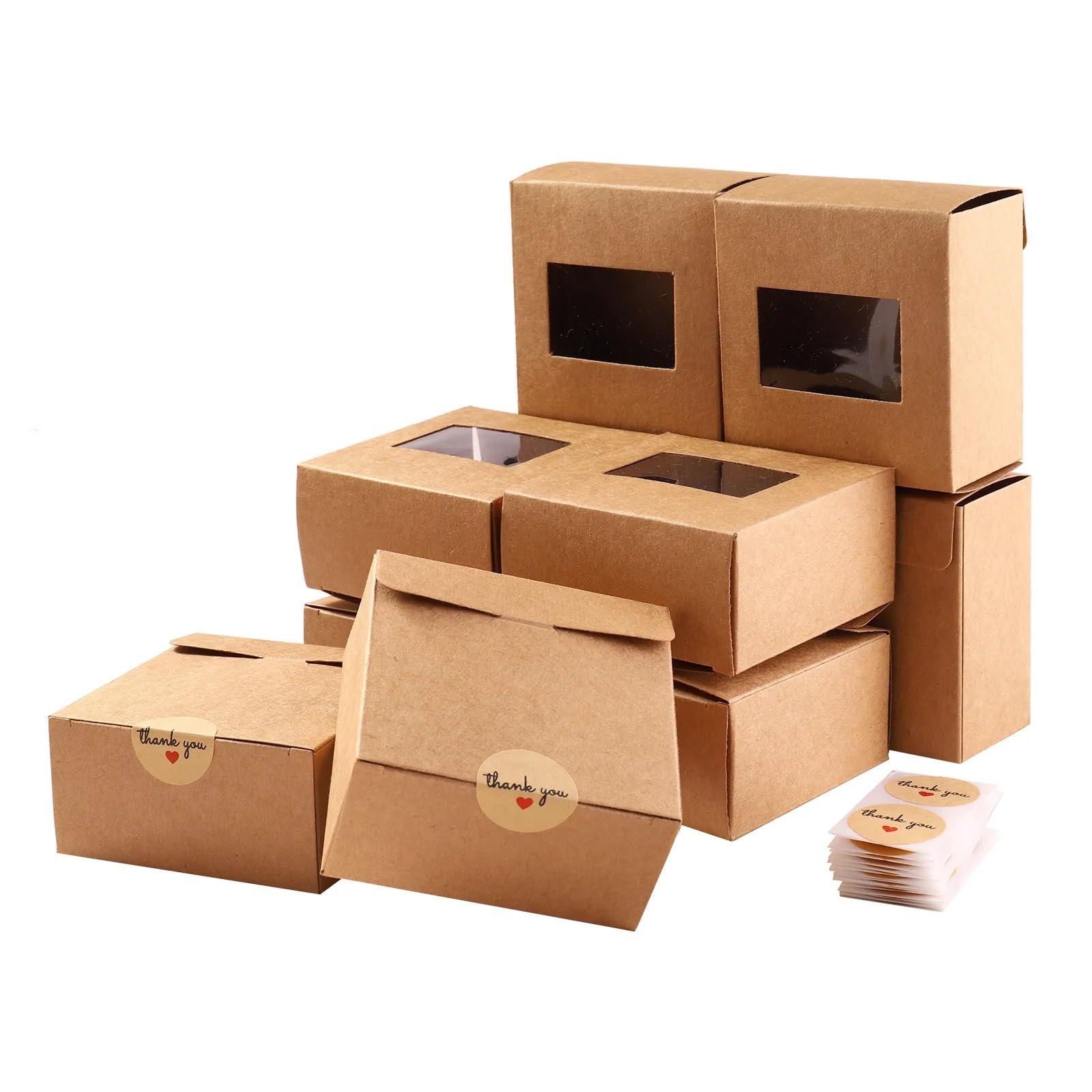 Scatole regalo Kraft Scatole quadrate di carta Kraft da 30 pezzi/set Scatole regalo da viaggio in carta Bomboniere for matrimoni, compleanni, Natale, con adesivi di ringraziamento
