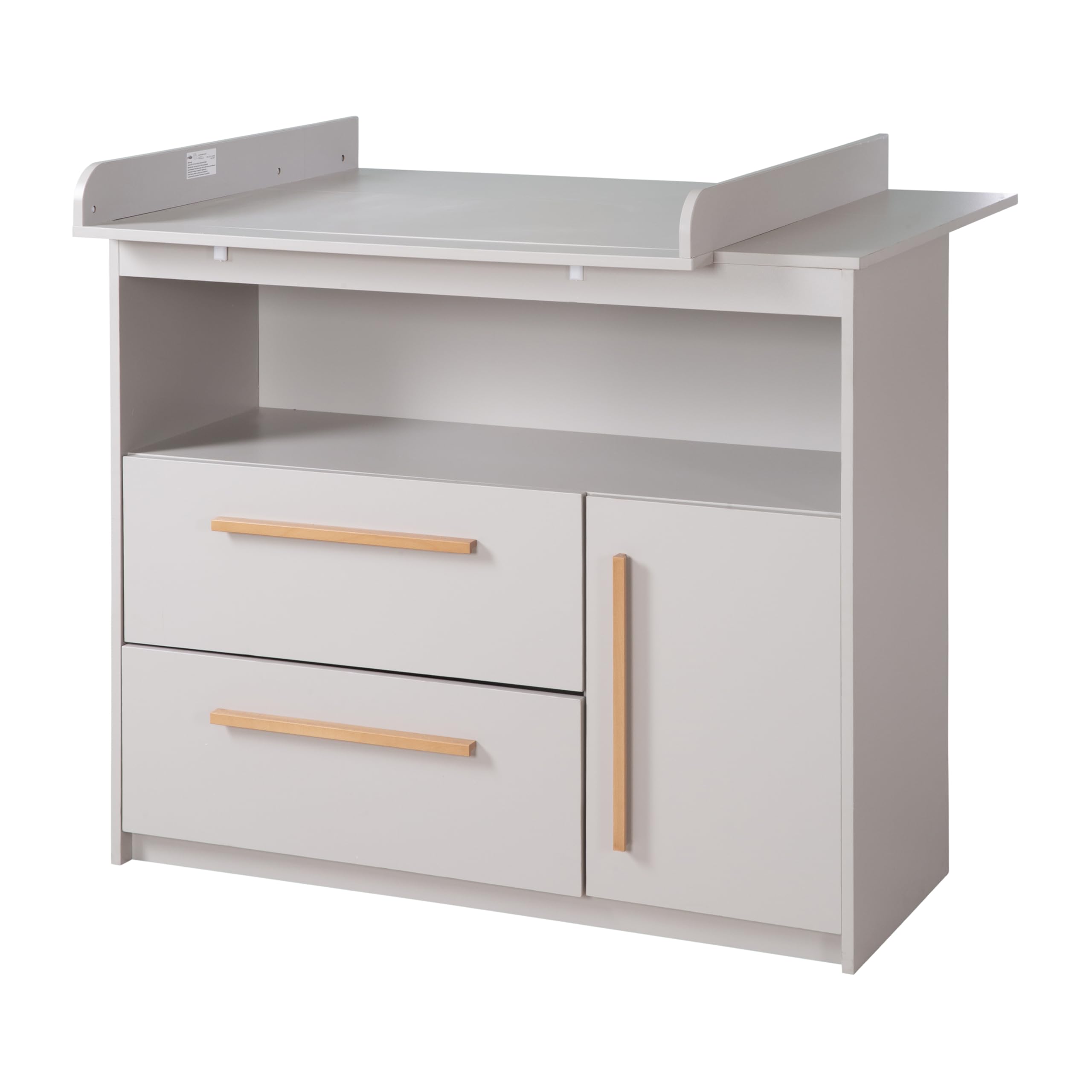 roba Wickelkommode Lea inkl. abnehmbarem Wickelaufsatz - Wickeltisch mit 2 Schubladen & 1 Tür - Griffe aus Holz - Beige/Grau