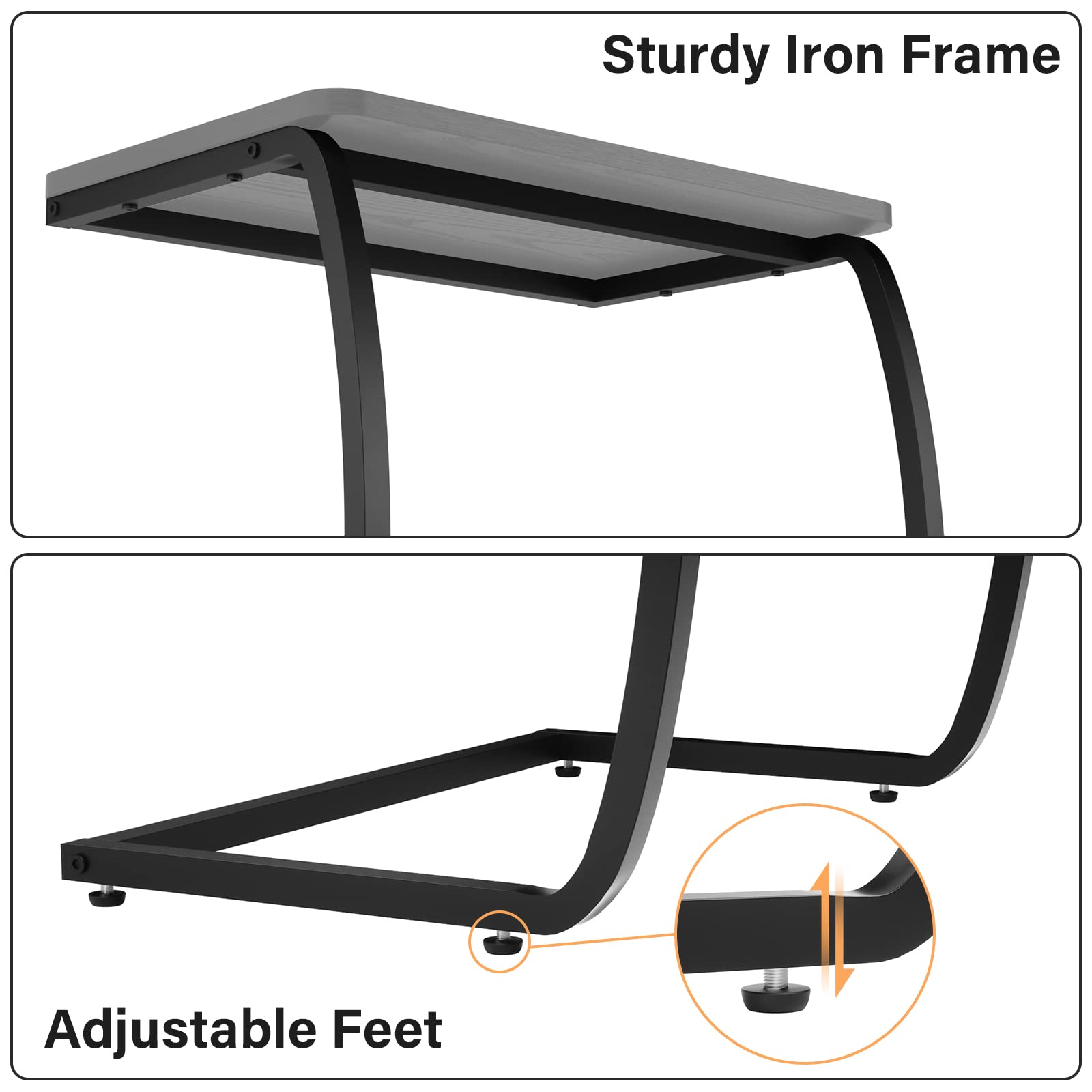 SRIWATANA Side Table, End Table, Vintage C-Shaped Couch Table for Sofa Laptop Coffee Snack, Black