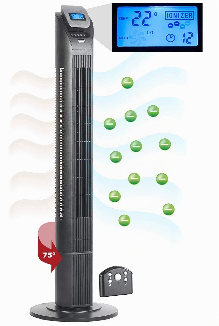 Sichler Haushaltsgeräte Turmventilator leise: 3-stufiger Design-Turmventilator mit Ionisator, 75°-Oszillation, 50 W (Standlüfter, Ventilator Ionisator, Ozon)