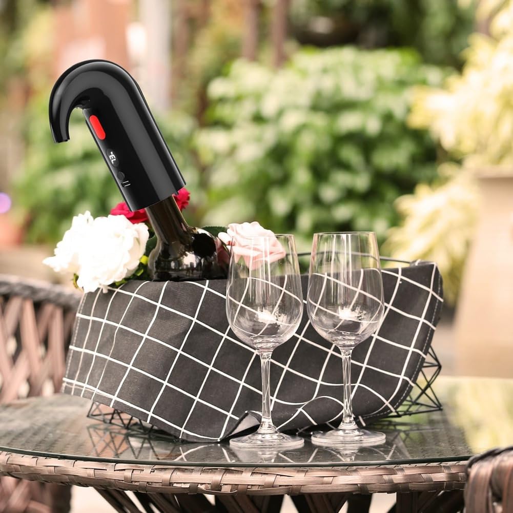 Aeratore e Decanter Elettrico A Doppia Pompa - Funzionamento Silenzioso, Misurazione del Versamento, Display della Temperatura e Ricarica USB