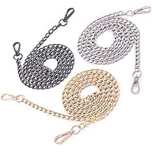 Swpeet 3Pcs Premium Polished Metal Chain Fashion 47 Inche Replacement Flat Chain Strap with Buckles Set, Perfect for DIY Metal Shoulder Cross Body Bag Hand Bag Purse ReplacementGold+Silver+Gun-Black