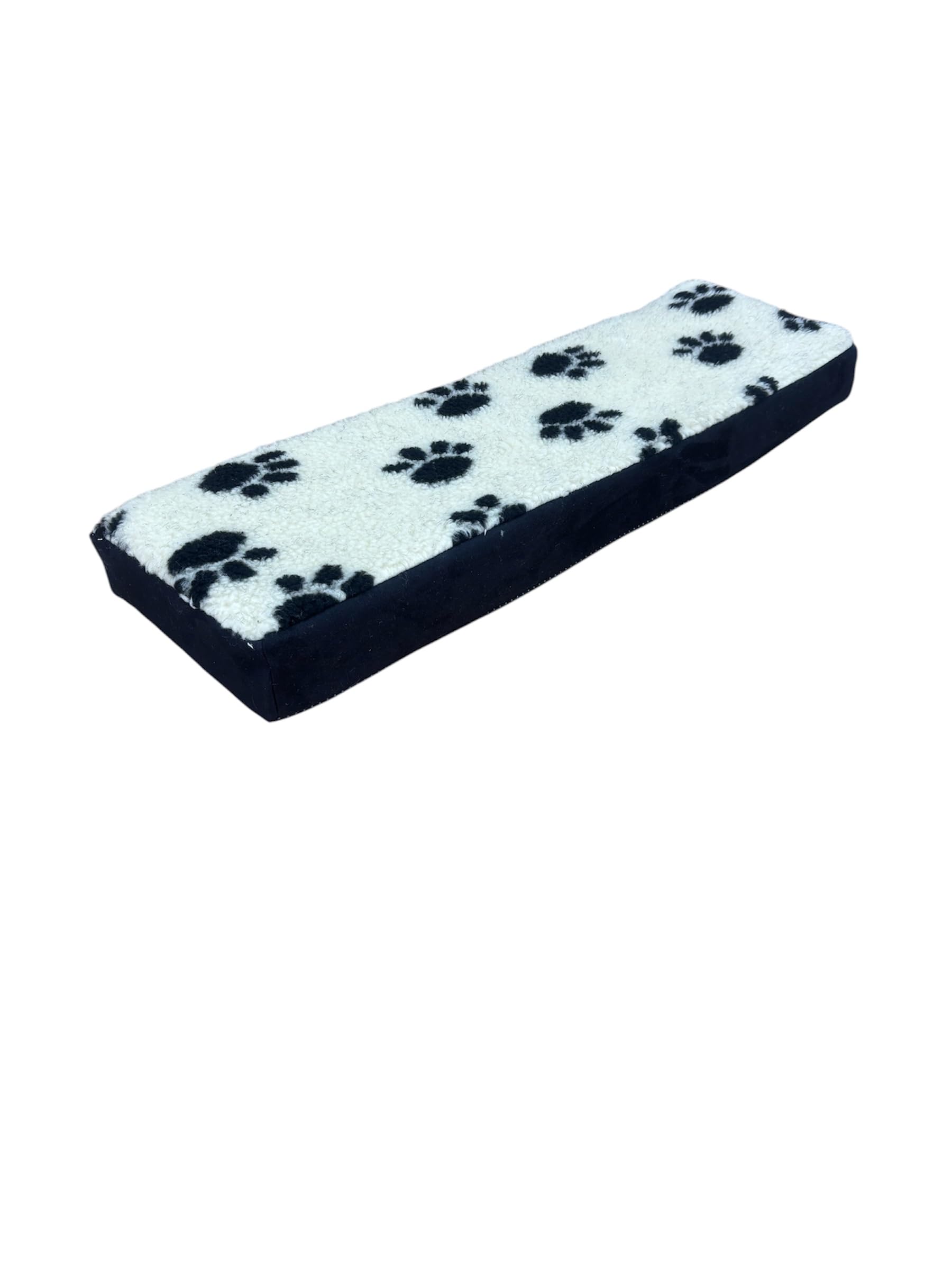 Cat Window Cushion, Super Cosy Sherpa Fleece Cat Bed, Nonslip Base - Windowsill/Shelf/Floor/Catio - 2 SIZES (Cream Pawprints, Large. 75cm x 22cm x 7cm)