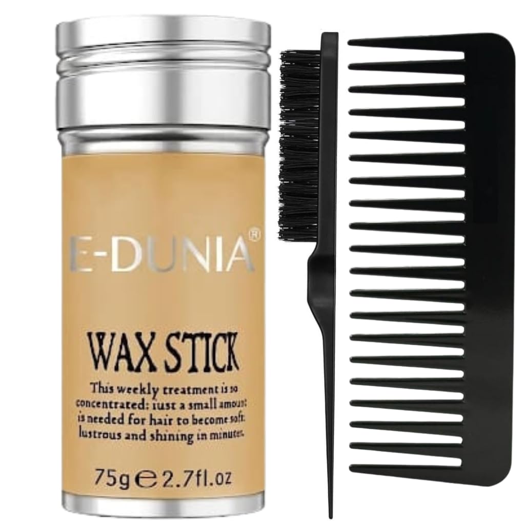 3pcs hair wax stick set with edge brush and comb for flyaway hair control, slick back bun ponytail styling essentials for women kids clean girl aesthetic