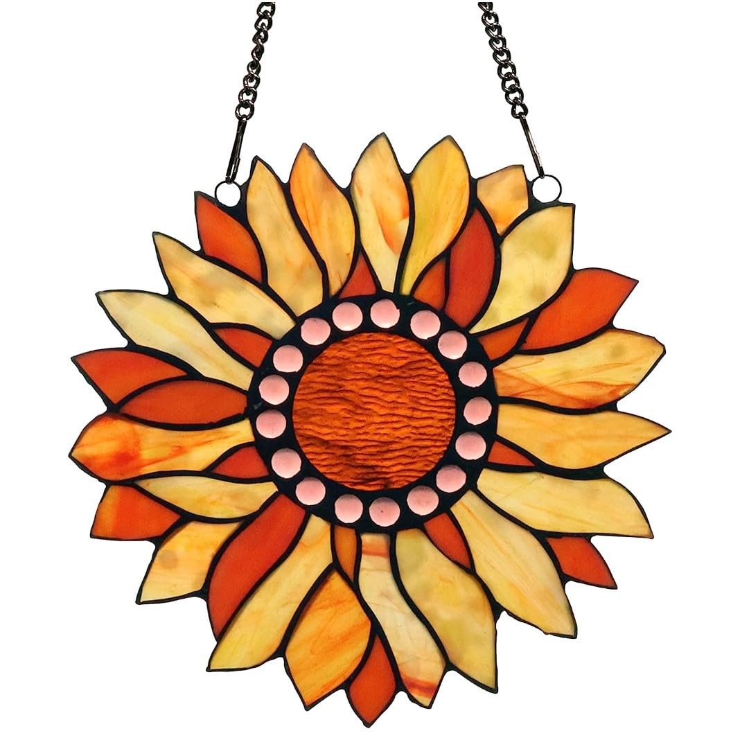 Sunflower Stained Windows Hanging Suncatcher,Cyrstal Flower Stained Glass Suncatchers Window Ornament Stained Glass Panel Sun Catcher Wall Hanging Decor Birthday Gifts