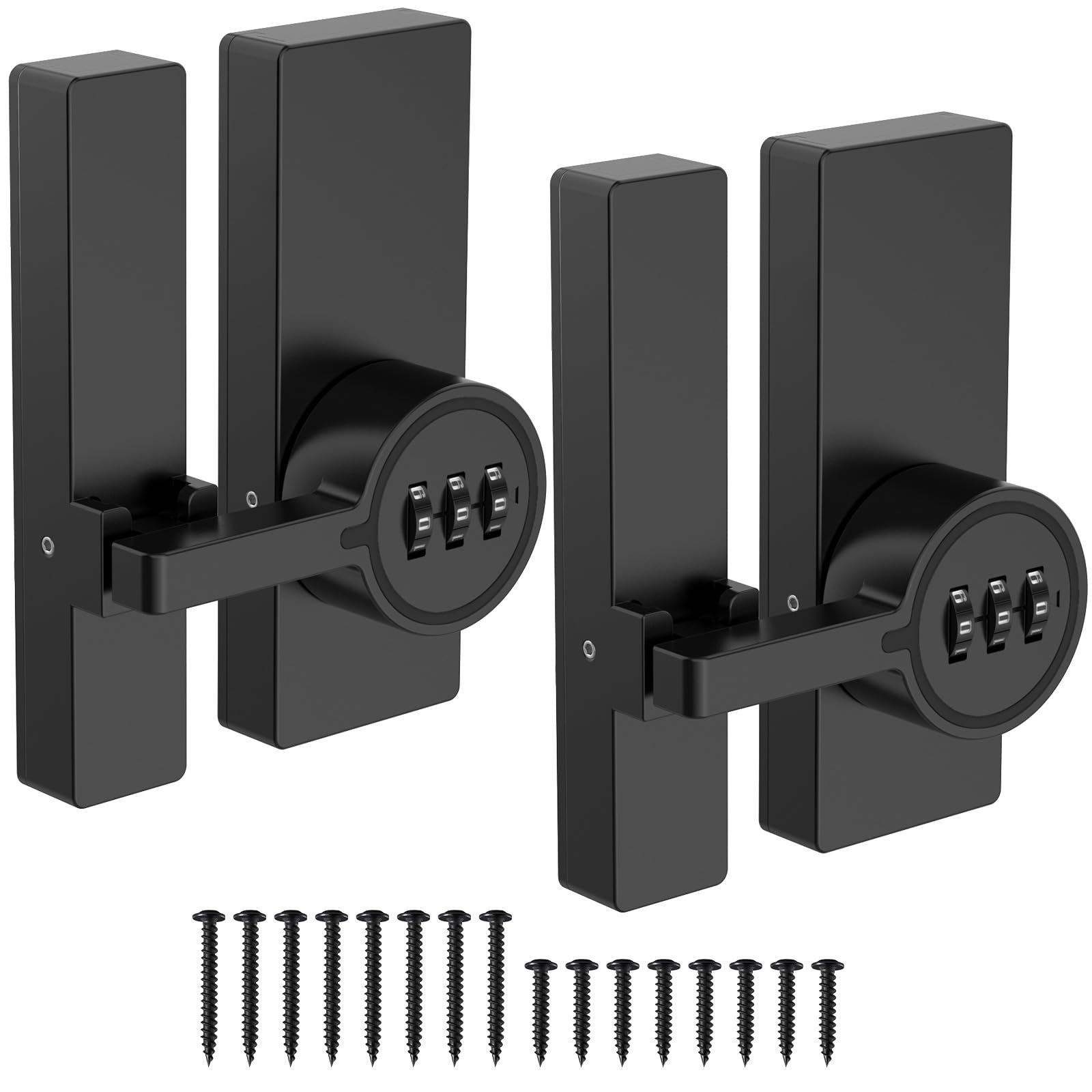 BiceNoning Password 180 Degree Barn Door Latch, Keyless Adhesive Flip Latch, 3-Digit Combination Sliding Door Lock with Glue and Screws for Cabinet, Gate, Shed, Bedroom, Closet (Black-2PCS)
