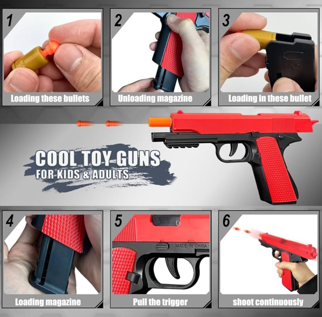 Automatic Shell Ejection Toy Gun with Soft Bullet- Stress Shot Stress Relieving 3D Reloading Rebound Toy Gun Pistols for Shooting Game Educational Toys Gifts for Boys Girls (1911-Red) - Image 2