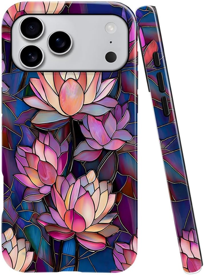 Case Compatible with iPhone 17 Pro Max,Fall Prevention Bright Hybrid 2-Layer Hard Shell Phone Case for Girls Boys,Lotus Pink Flower Lotus Pink Flower iPhone 17 Pro Max