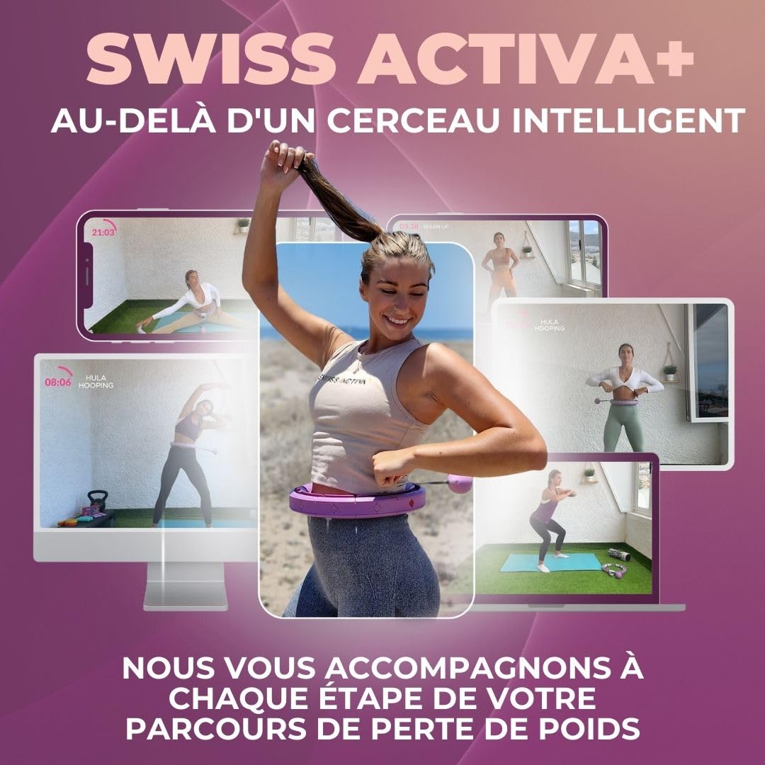 Swiss Activa+ S4.S Silent Smart Hula Hoop Silencieux avec Compteur – 40% Moins Bruyant – Hula Hoop pour maigrir – Cerceau de Fitness réglable pour la Maison (69-112 cm)