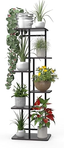 tonchean Soporte para plantas de 6 niveles para interiores, estante esquinero de metal alto para múltiples plantas, estante para plantas para
