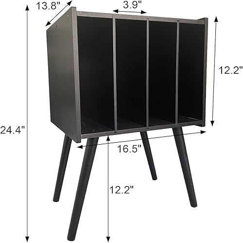 Miniatura 3 de Soporte para tocadiscos de bambú con 4 gabinetes con capacidad para hasta 100 vinilos, álbumes, mesa de almacenamiento de vinilo de mediados de