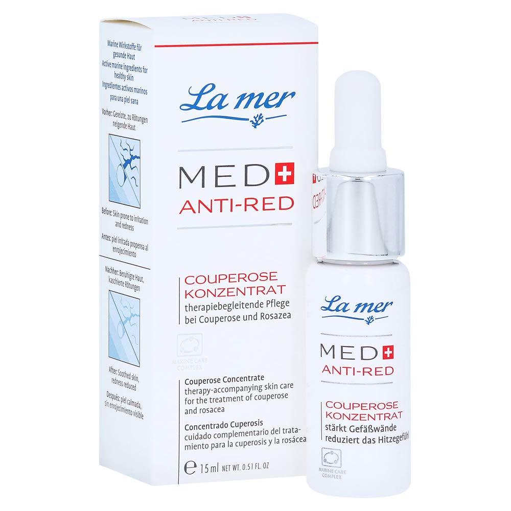 La MerMED+ Anti-Red Concentrate - Intensive Care for Reddened Skin - For Sensitive Skin Prone to Couperose - Reduces Irritation and Redness - Vegan - 15 ml