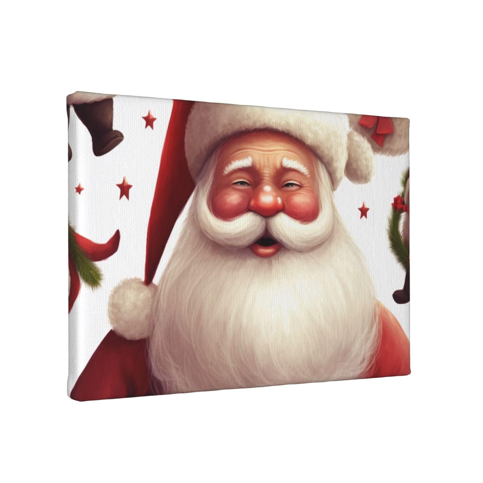 YKLJG Christmas Santa Claus Printed Wall Art Canvas Painting 30x20 CM Wooden Framed Picture Painting Artwork Prints for Bedroom Kitchen Home Office Decor