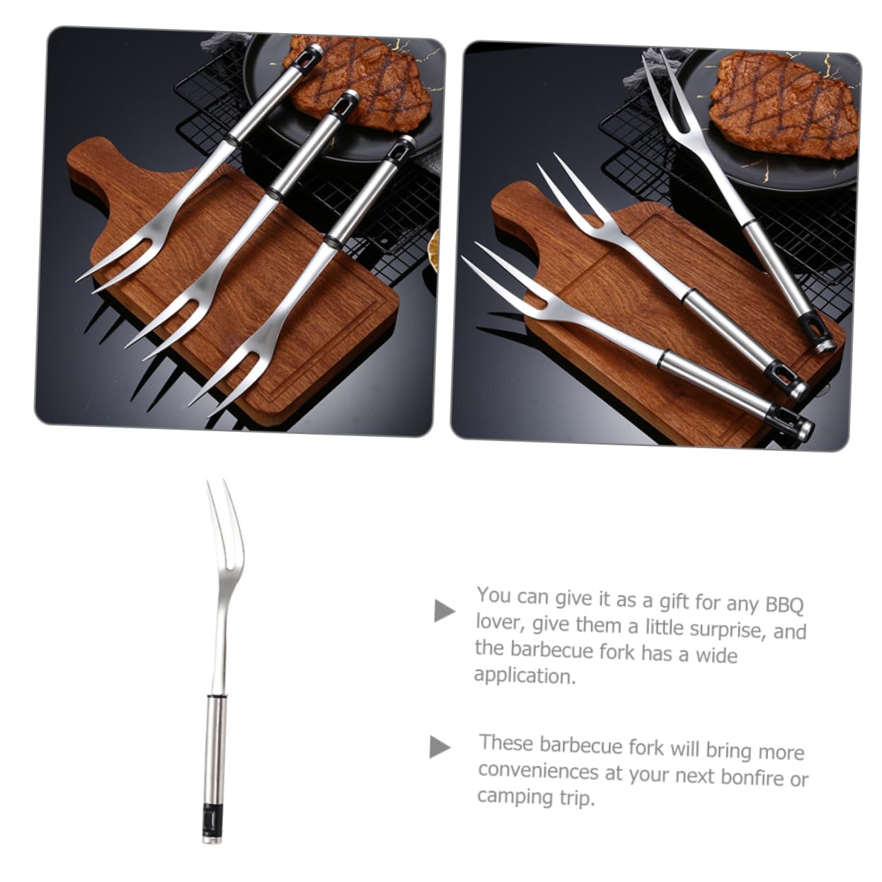 FONDOTIN Stainless Steel Fork Heavy Duty Outdoor Roasting Stick for Grilling Meats Vegetables More Durable Kitchen Utensil for Camping Hot Pot Easy to Carry and Use