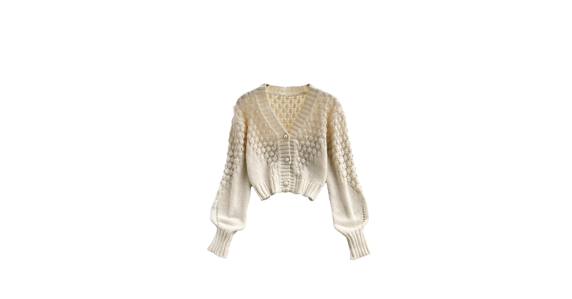 Cropped Cardigan Solid Color V Neck Short Sweater Hollow Out