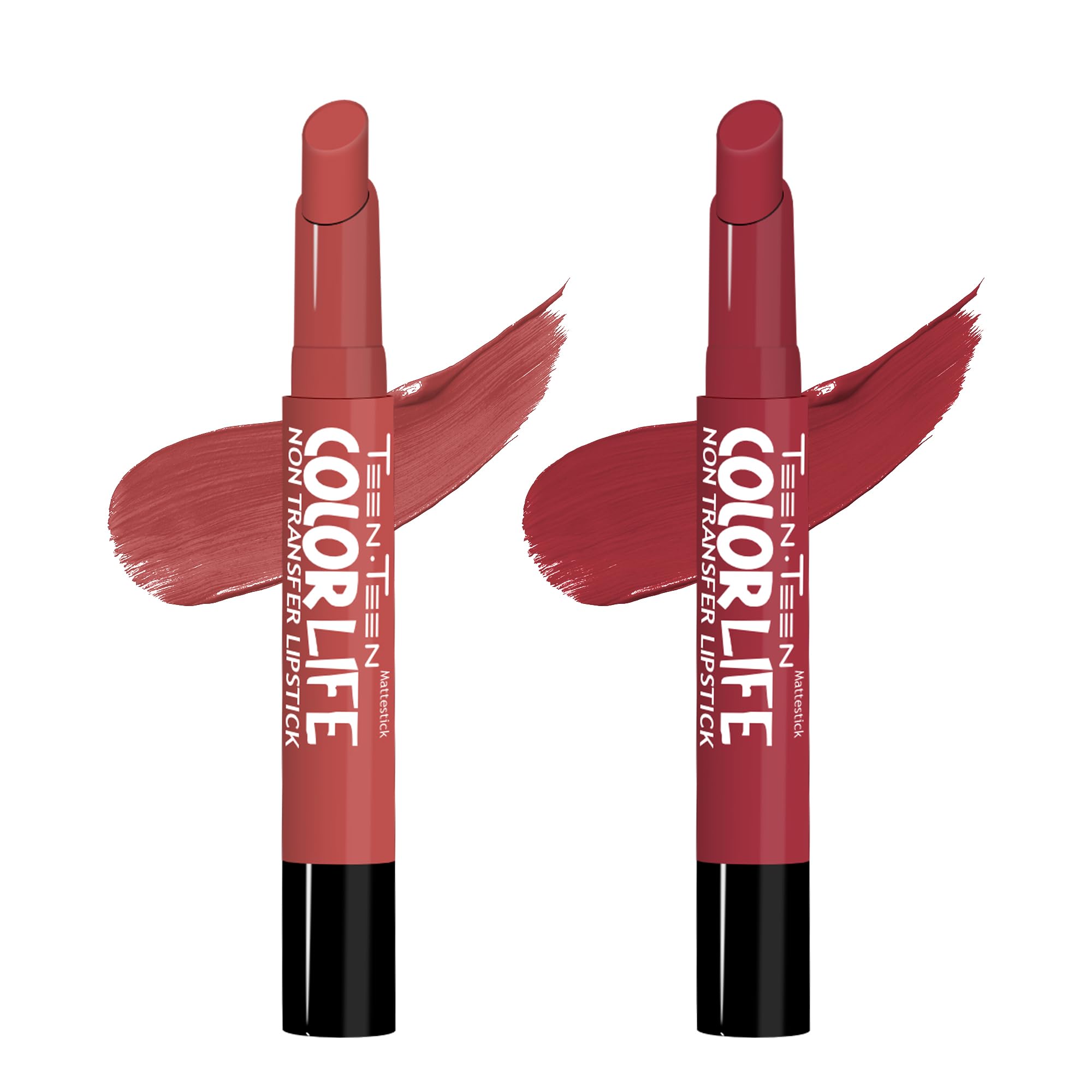 TEEN TEEN Color Life Nontransfer Crayon Lipstick |Matte Finish with Built-in Primer |Waterproof & Long Lasting Lip Color |Smudge-Proof, Fade-Resistant Formula |Combo Color (Bollywood Nude, Red Wine)-image-34
