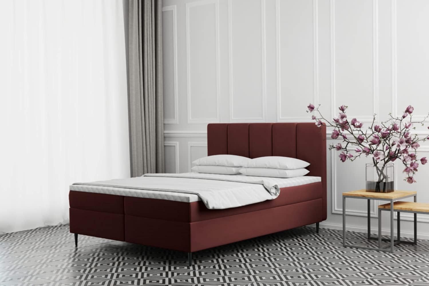 A-dekor homeAden Box Spring Bed Hotel Bed Continental Bed 140/160/180x200cm, Cream/Brown/Pink/Blue/Green/Grey, Bed Box, Bonell Mattress, Topper (Monolith 63 - Dark Pink, 140 x 200 cm)
