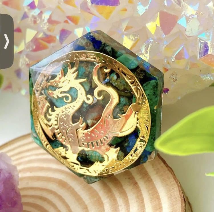 御守り オルゴナイト 金龍 龍神様 握り石 アマゾナイト