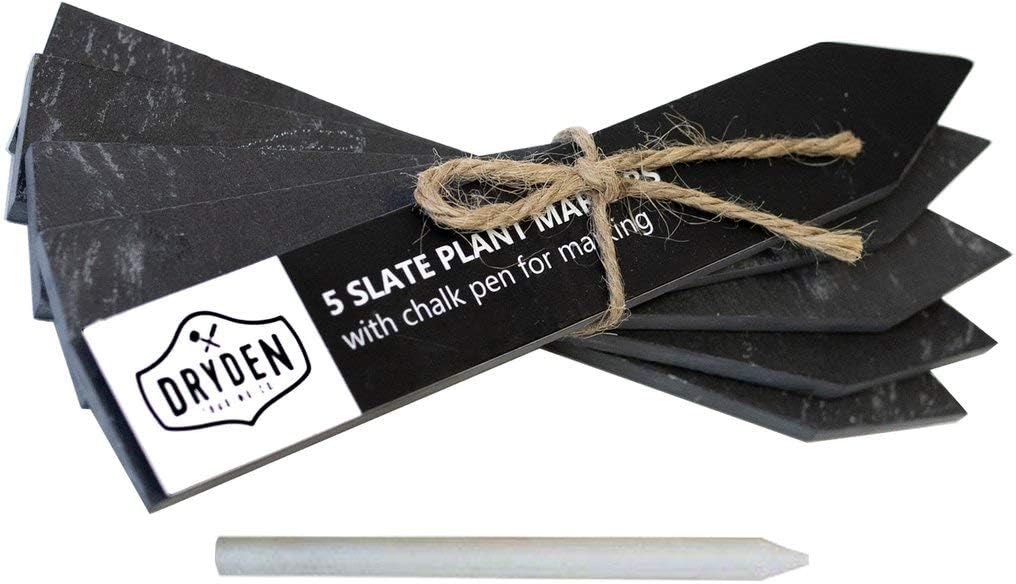 Premium Natural Slate Plant Markers - Set of 5 Stakes - Comes with Chalk Pen - Dryden Trading Co. - Dark Garden Labeling Herb Tags - Image 2