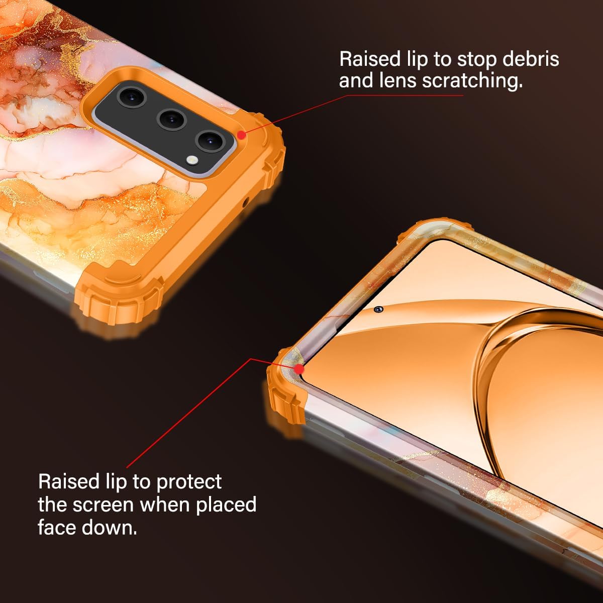 Rancase for Galaxy S20 FE 5G Case,Three Layer Heavy Duty Shockproof Protection Hard Plastic Bumper +Soft Silicone Rubber Protective Case for Samsung Galaxy S20 FE 5G,Orange Marble image 4
