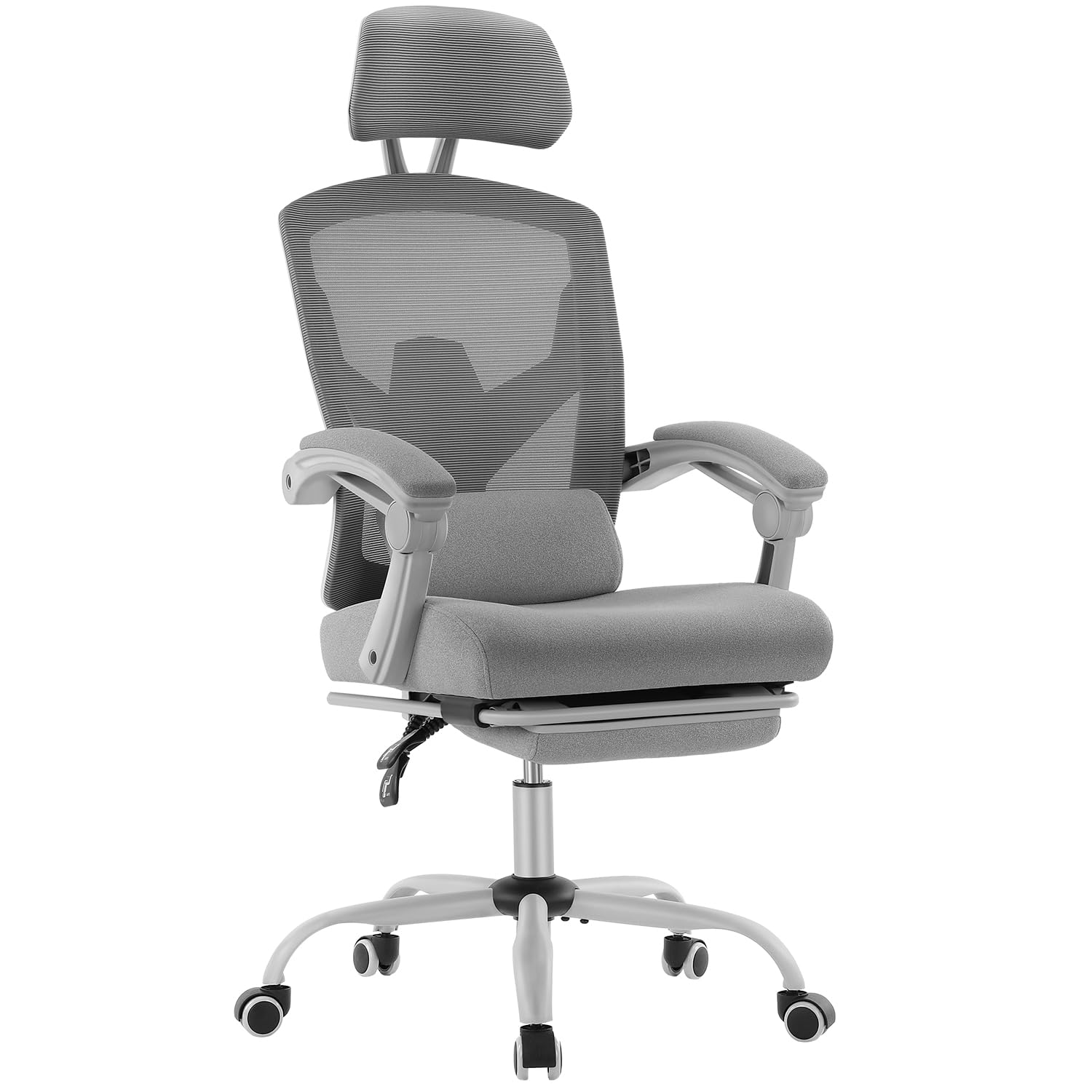 DUMOS Silla de Oficina Ergonómica: Adecuada para el hogar y la oficina, con Soporte Lumbar y Reposapiés, Gris
