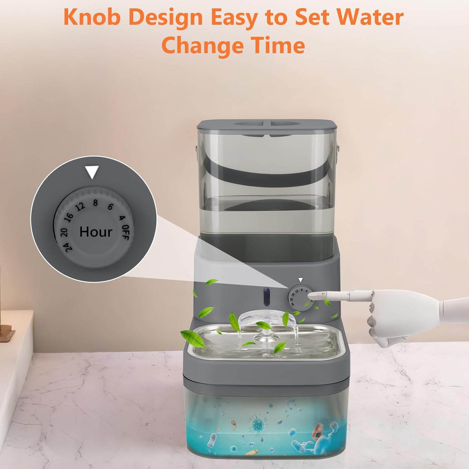 GJEASE Smart Cat Water Fountain No Filter,Cat Drinking Water Fountain Bowl,Battery Operated Filterless Pet Water Fountain