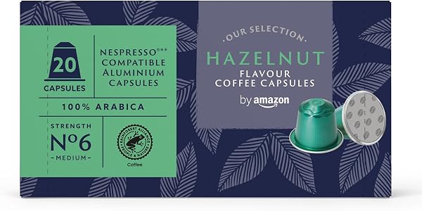 by Amazon Cápsulas de Aluminio de Café Sabor Avellana Compatibles con Nespresso, 20 Unidades (1 Paquete de 20), Certificadas por Rainforest Alliance - 3