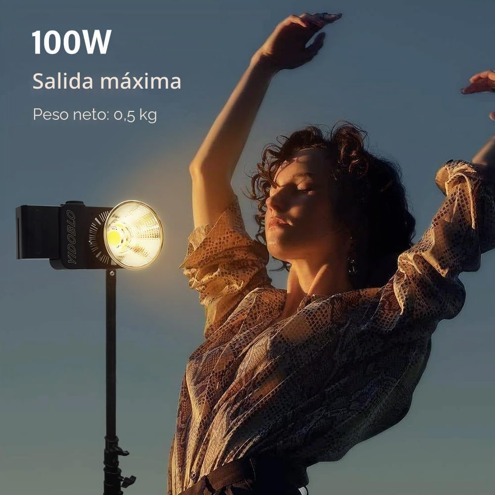 100W LED COB luz de vídeo con Montaje Bowens y empuñadura de Mano, 10000Lux / m 2700K-7500K Bicolor de iluminación con 10 simulaciones de escenarios, con el Panel de Control y Control de App