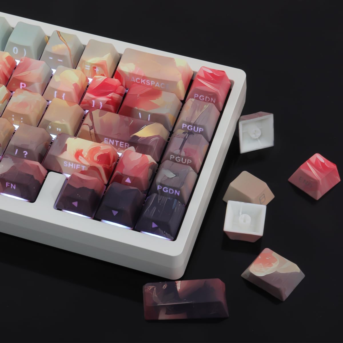 JOMKIZ Side Print Keycaps, Shine Through Double Shot PBT Keycaps, 136 Keys Cherry Profile Backlit Key caps for Cherry Gateron MX Magnetic Switches 60 65 75 100 Percent Mechanical Keyboard