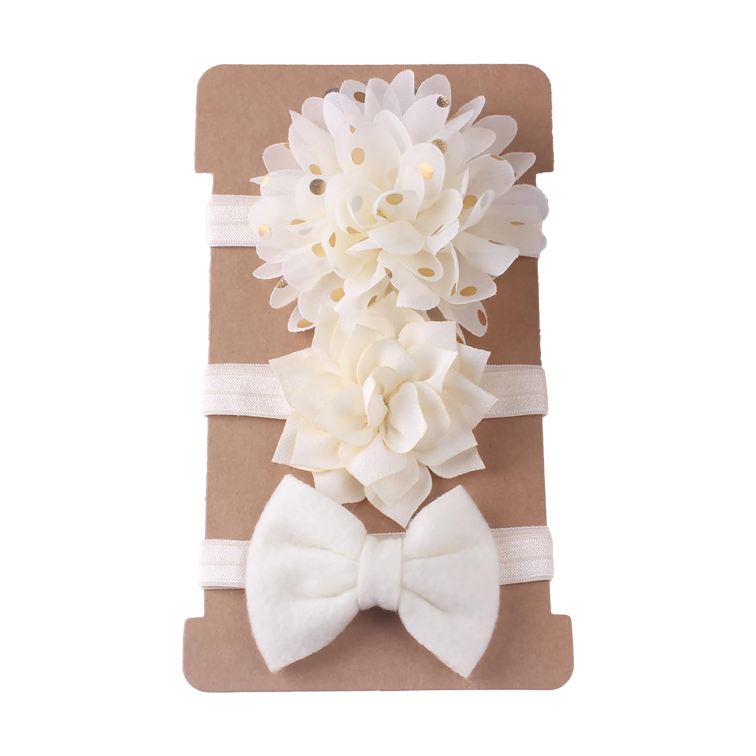 SYGA 3 Pcs Baby Headband, Flower & Bow Stretchable, Nylon HairBand for Newborn Infant Toddlers Kids 0-3 Years (Beige, Free Size)-image-20