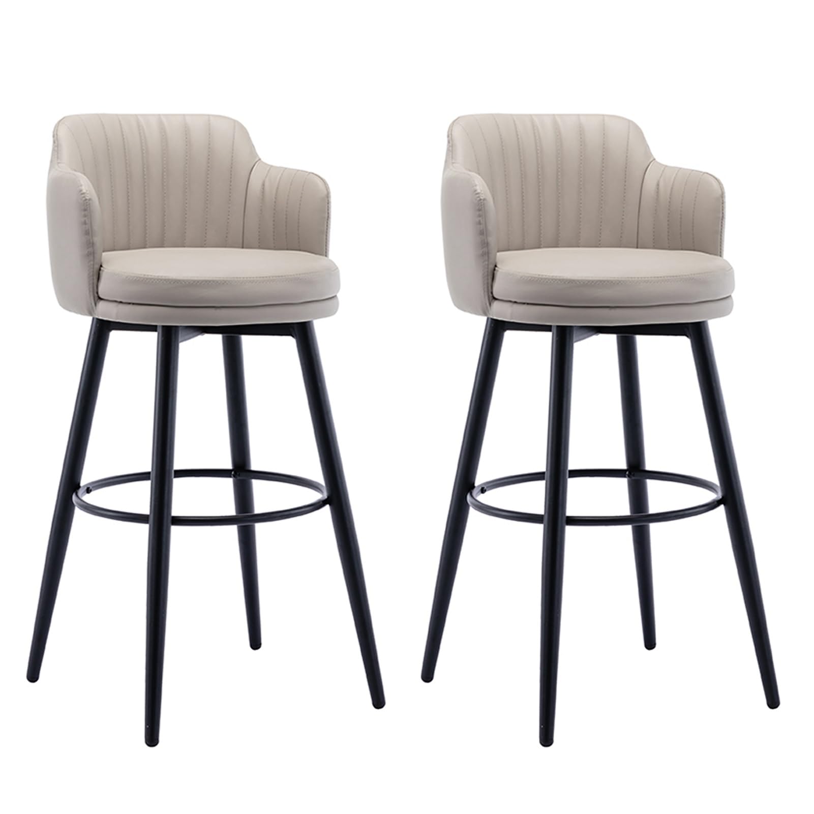 Set di 2 sgabelli da bar girevoli moderni con schienale, altezza del bancone di 65 cm, in pelle PU color cachi chiaro, per cucina o ristorante, tavolo e sala da pranzo in pelliccia