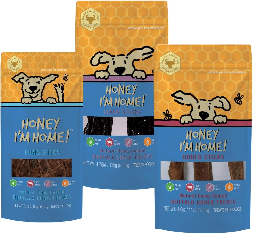 Honey I'm Home Liver Sticks, Udder Sticks, and Lung Bites Dog Treats Small Snacker Variety Pack