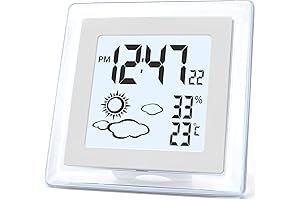 Small Digital Alarm Clock for Bathroom (Battery Operated), with Backlight, Temperature, Humidity, 12/24H, Date