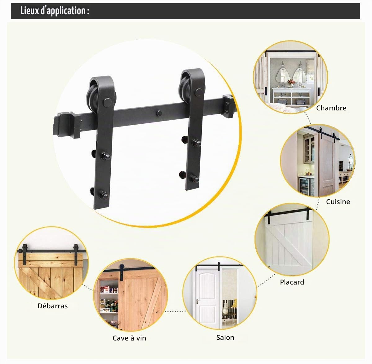 Yaheetech 6,6ft / 200cm Quincaillerie Kit de Rail Hardware Porte Coulissante Ensemble Industriel pour Porte Rail Porte Coulissante Suspendue