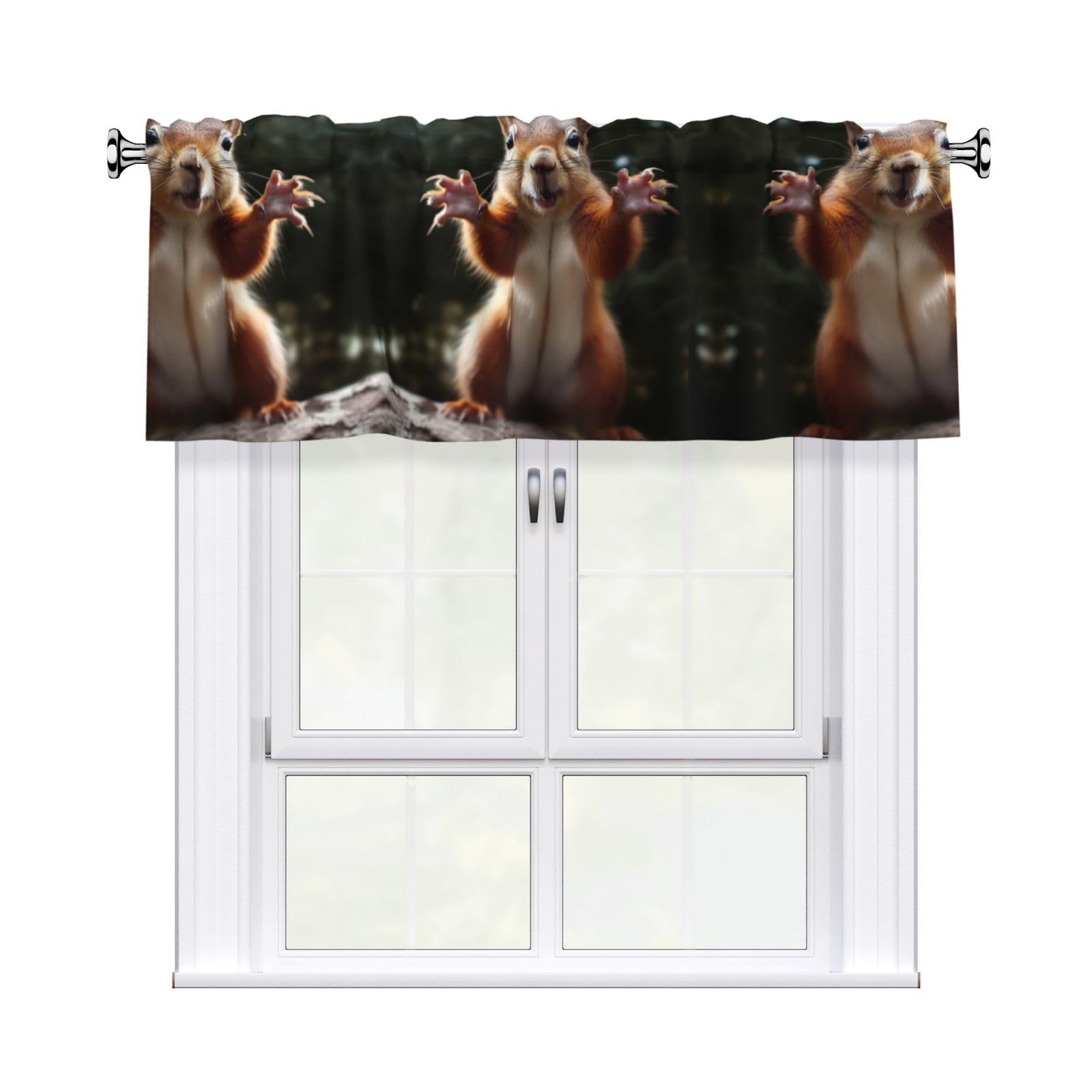 BTCOWZRV Squirrel Funny Animal Curtain Valance for Windows,Kitchen Window Curtains Blackout Drapes Window Treatments Decorative Rod Pocket Short Curtain for Living Room Bedroom,54" W x 18" L