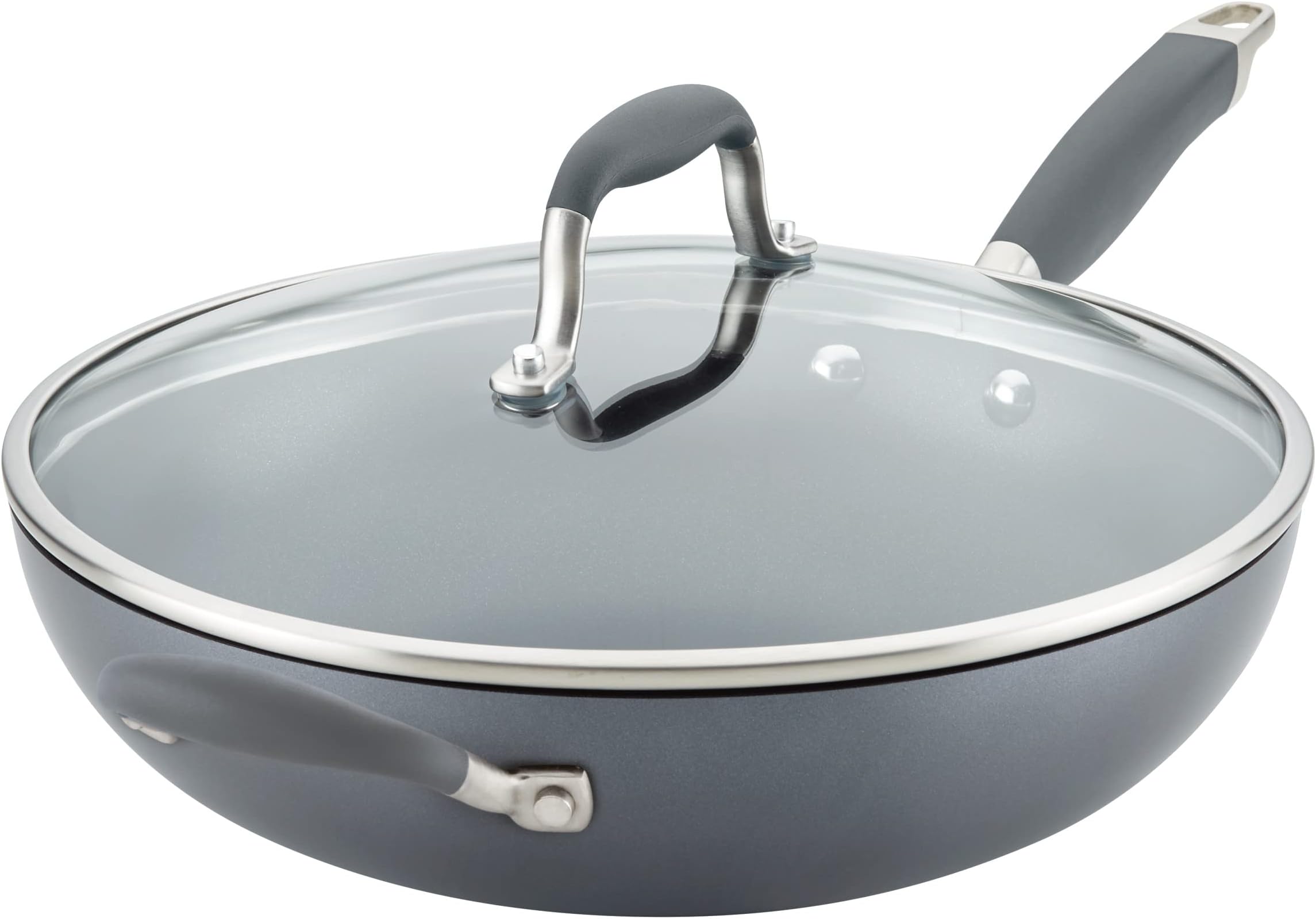 Advanced Home Hard Anodized Nonstick Frying/Saute/All Purpose Pan with Lid and Helper Handle, 12 Inch, Moonstone Dark Gray