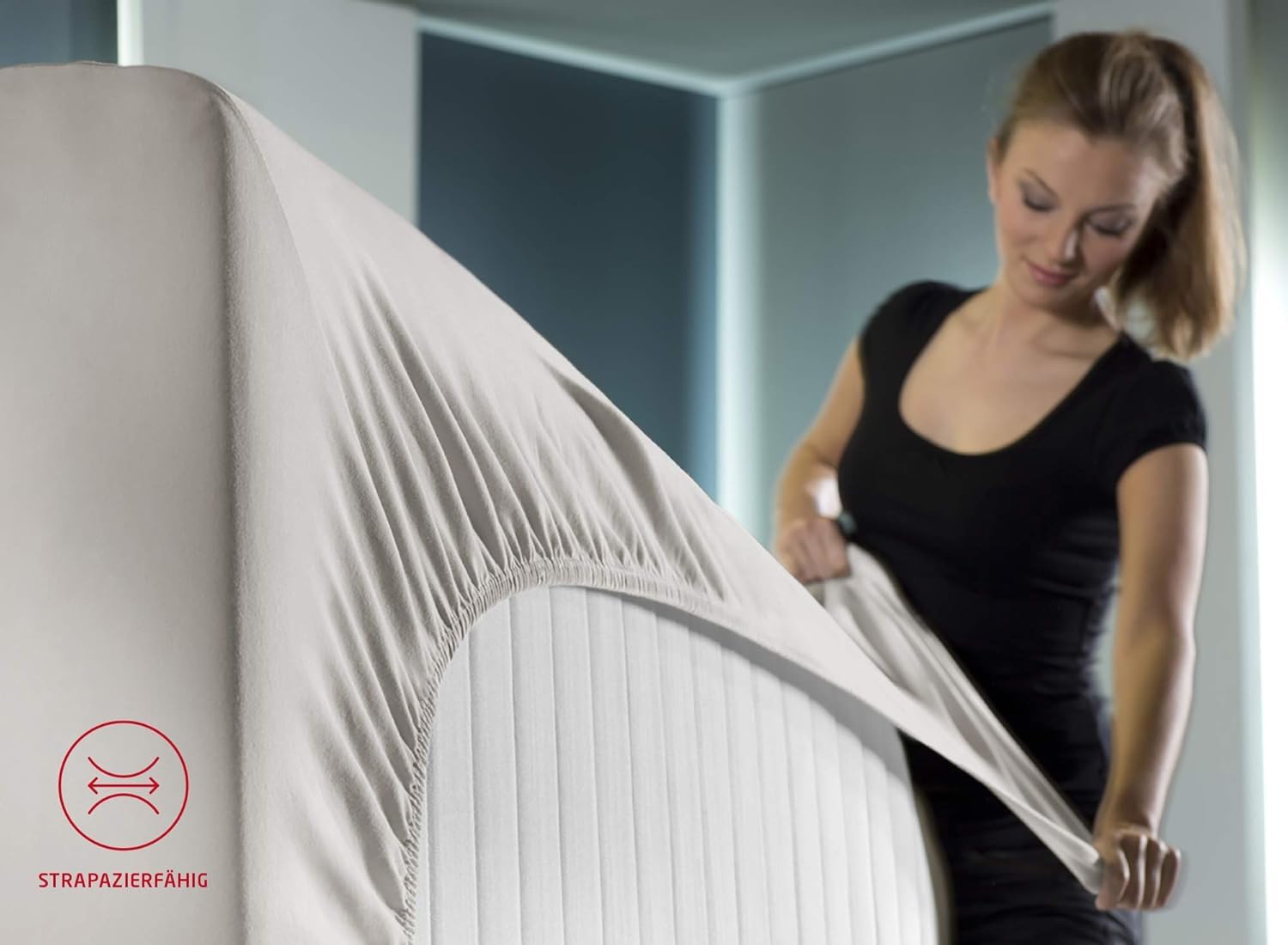 fleuresse Comfort Spannbettlaken (96 % Baumwolle, 4 % Elasthan), mit Rumdumgummizug, Ökotex Standard 100, für Matratzen bis 26 cm Höhe, 140 - 160 x 200 - 220 cm, Weiß