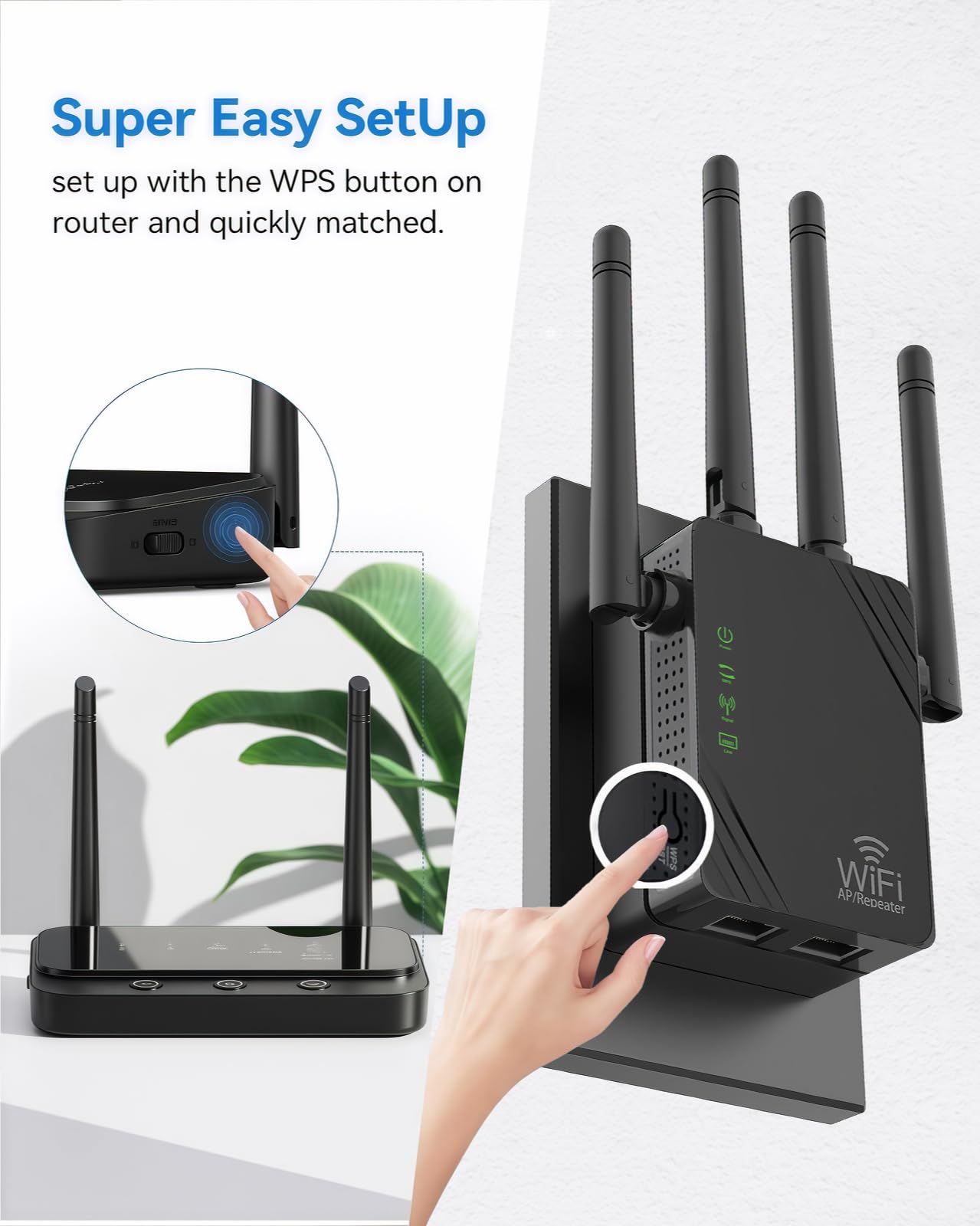 AILKIN Amplificatore WiFi a Doppia Banda 5GHz/2.4GHz, Amplificatore WiFi, Amplificatore segnale Wi-Fi Extender, Copre 12880 Sq.ft, Supporta 105 dispositivi, Amplificatore segnale wireless per casa