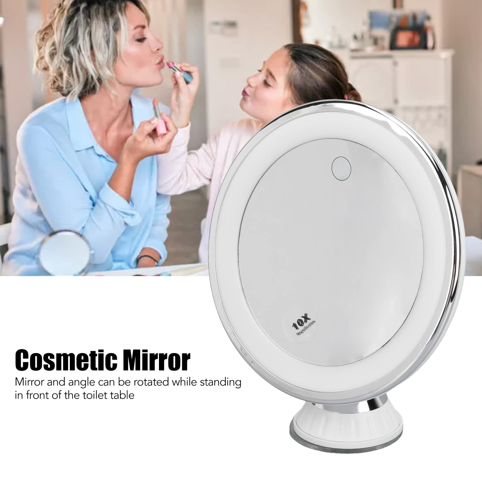 Espejo para maquillaje con aumento 10X con 3 colores claros, espejo para maquillaje con luces, espejo para maquillaje con ventosa de aumento 10X para maquillaje, llevar lentes,